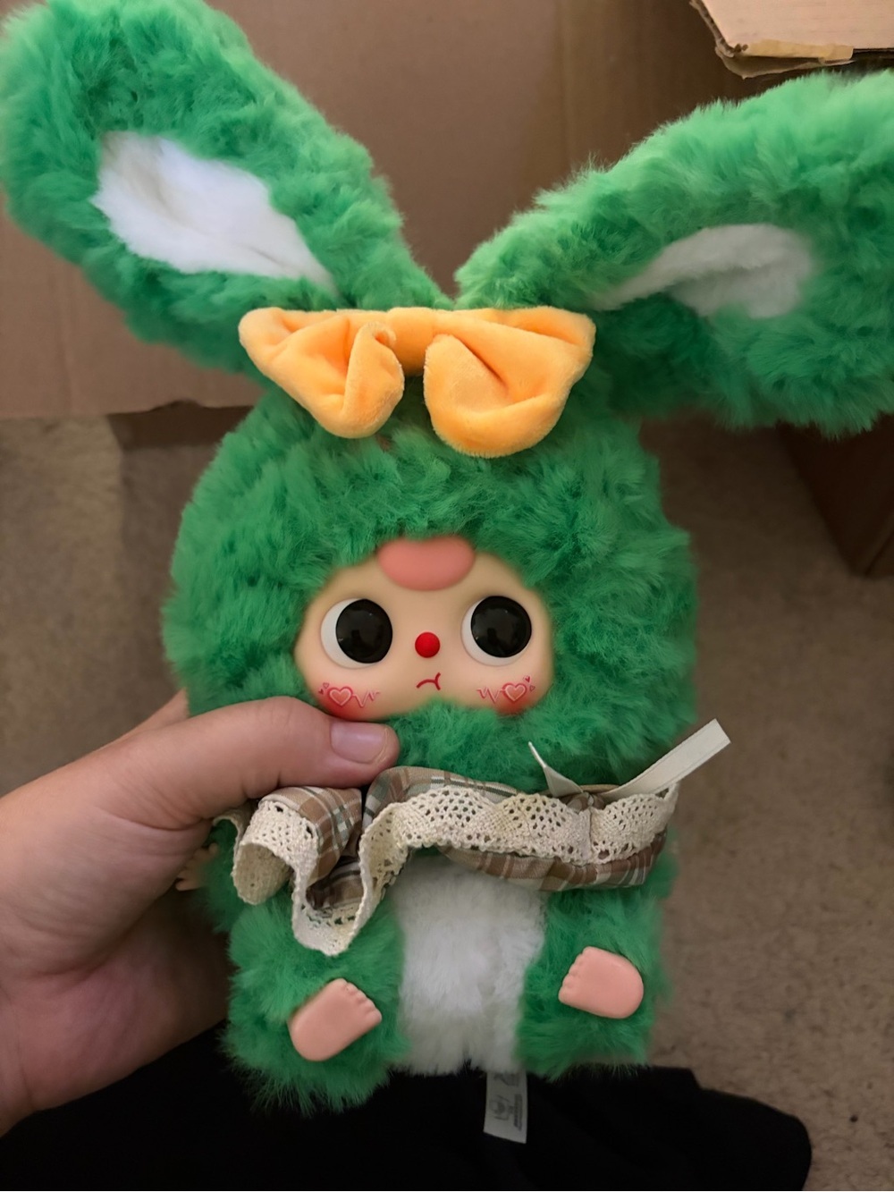 Green Plush Bunny Doll with Yellow Bow